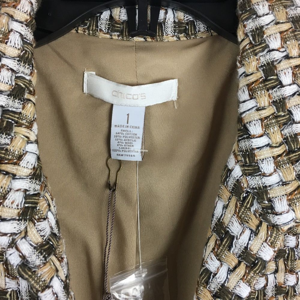 Chicos Womens Size 1 Medium Brown Tan Gold Tweed Lined Blazer Jacket NWOT Chic - Picture 5 of 8